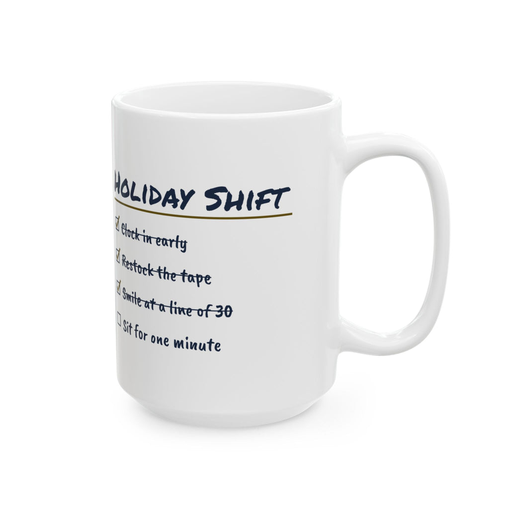 Funny Retail Christmas Coffee Mug Holiday Shift Checklist For Cashiers