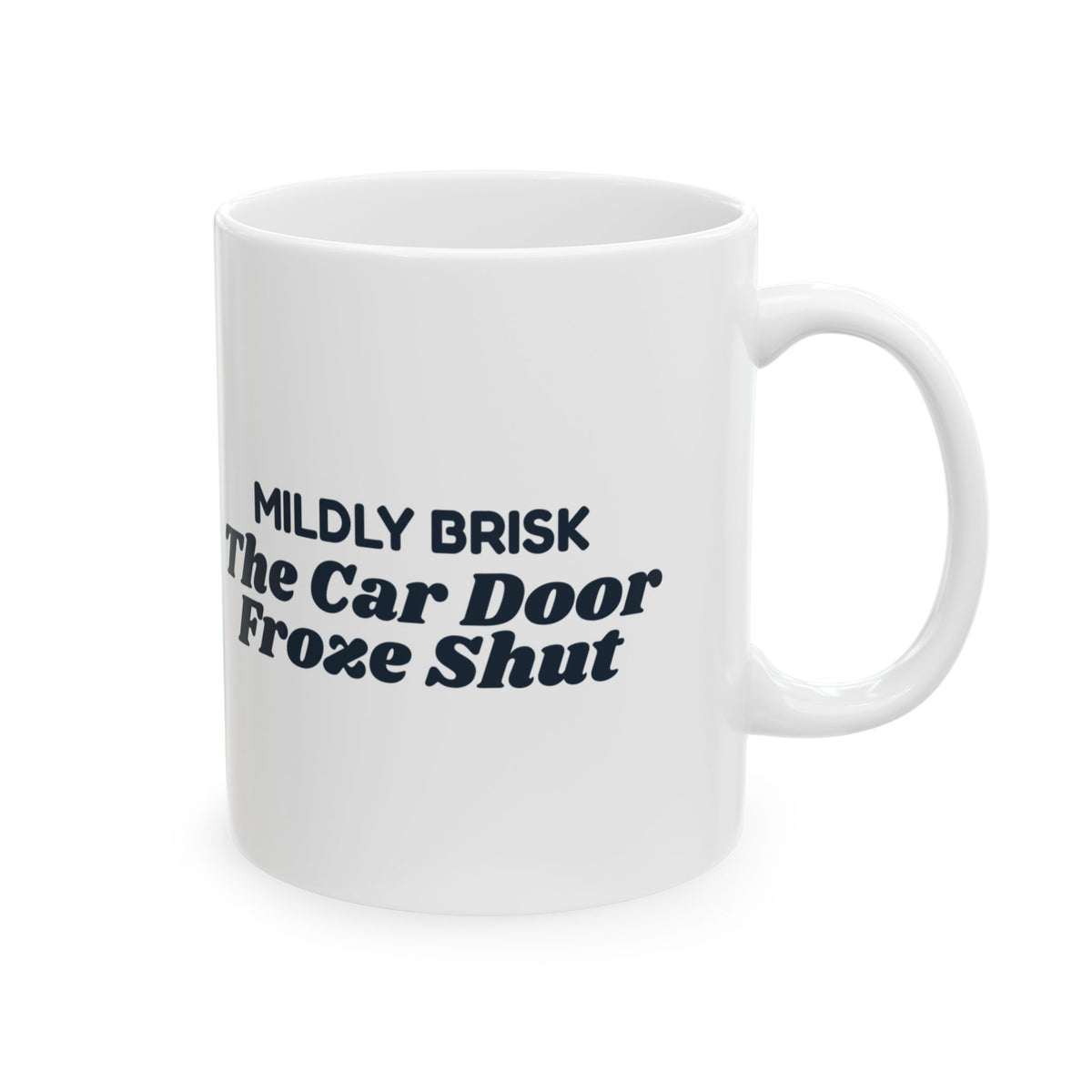 Funny Winter Coffee Mug Mildly Brisk The Car Door Froze Shut