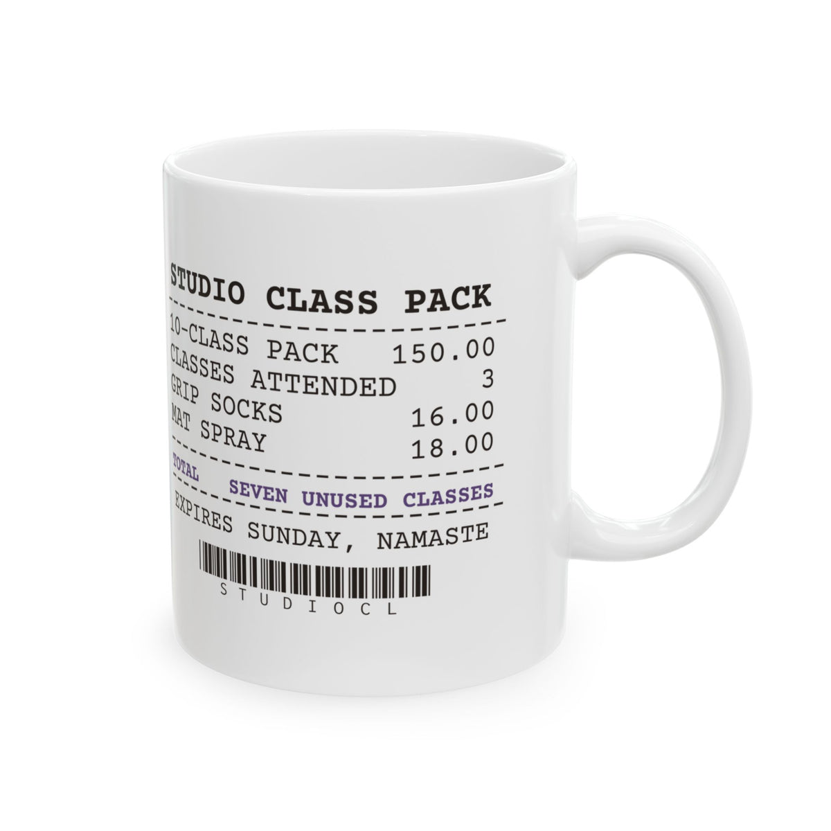 Funny Yoga Coffee Mug Class Pack Receipt Seven Unused Classes