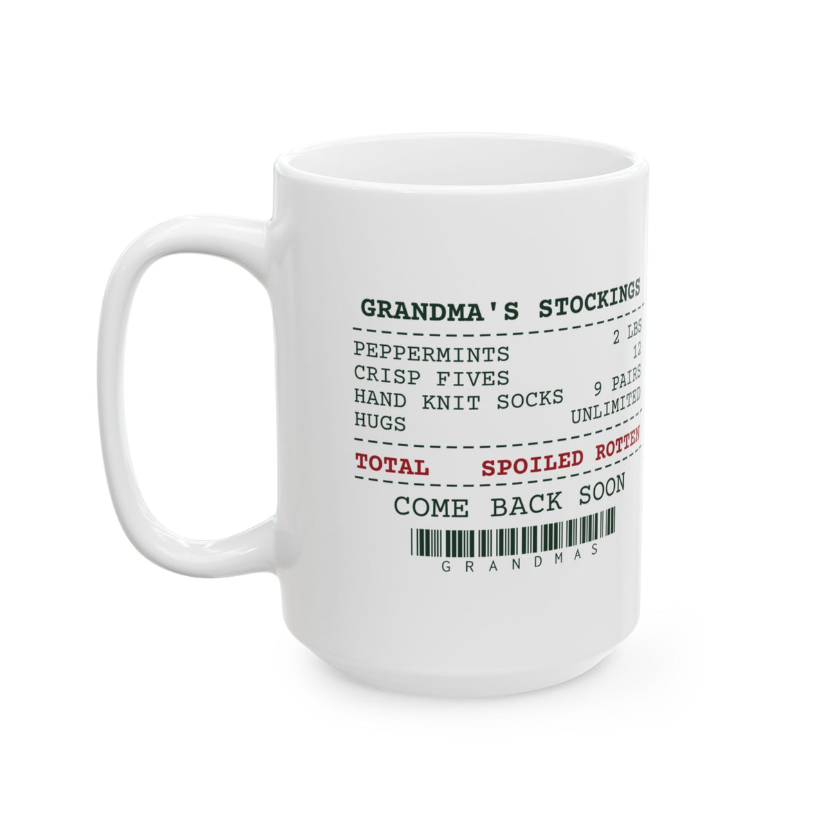 Funny Grandma Christmas Coffee Mug Grandma's Stocking Receipt