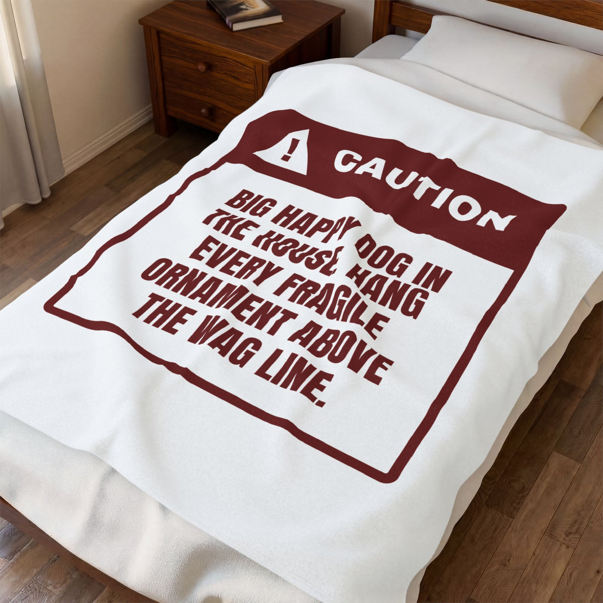 Funny Christmas Dog Throw Blanket Above The Wag Line Caution Label