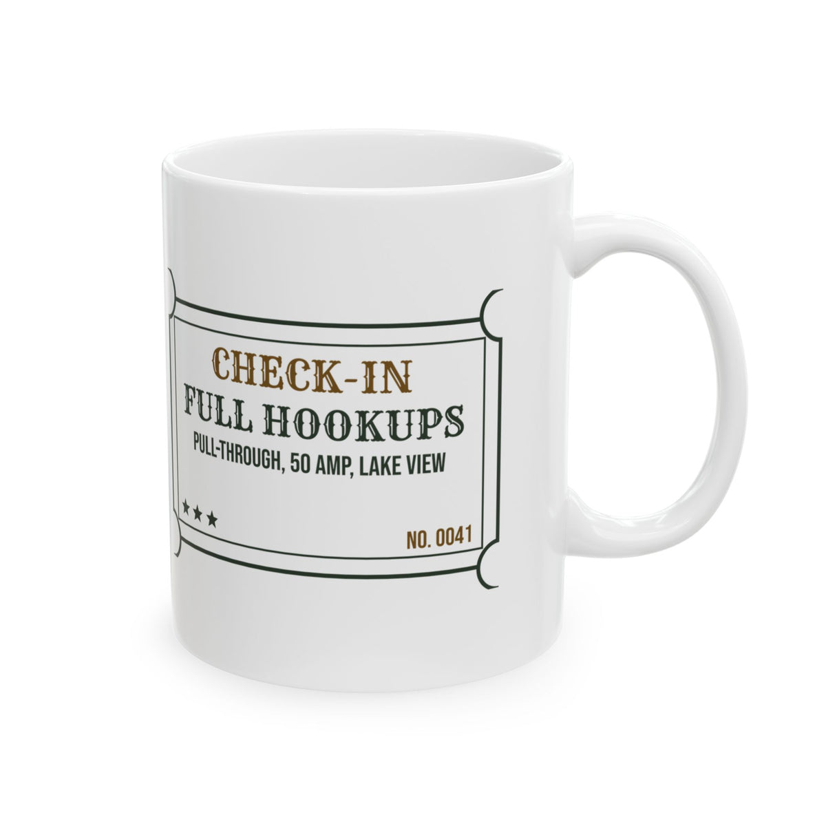 RV Coffee Mug Pull-Through Site Fifty Amp Lake View