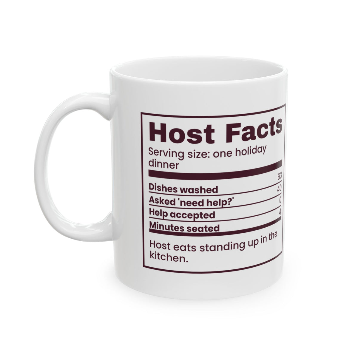 Funny Christmas Coffee Mug Host Facts Help Accepted Zero For Hosts