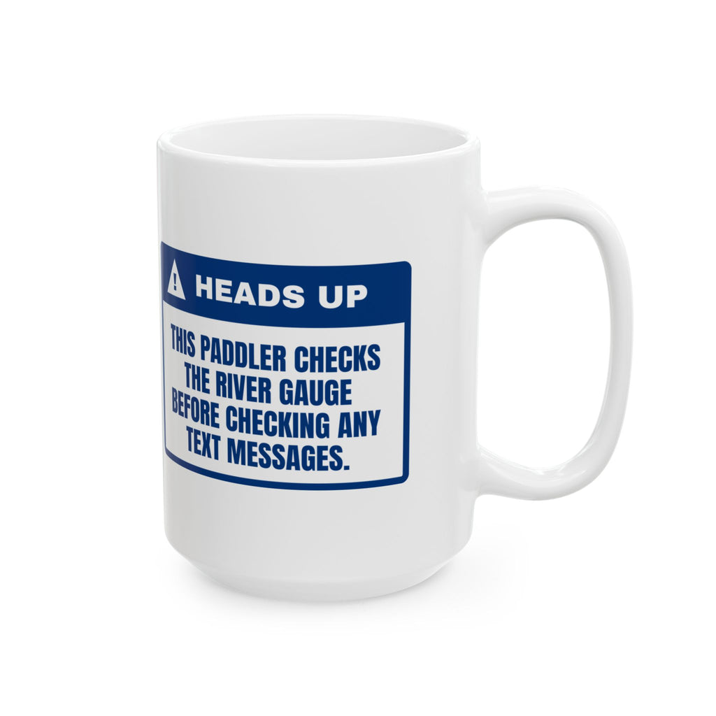 Funny Kayaking Coffee Mug Checks The River Gauge Before Texts