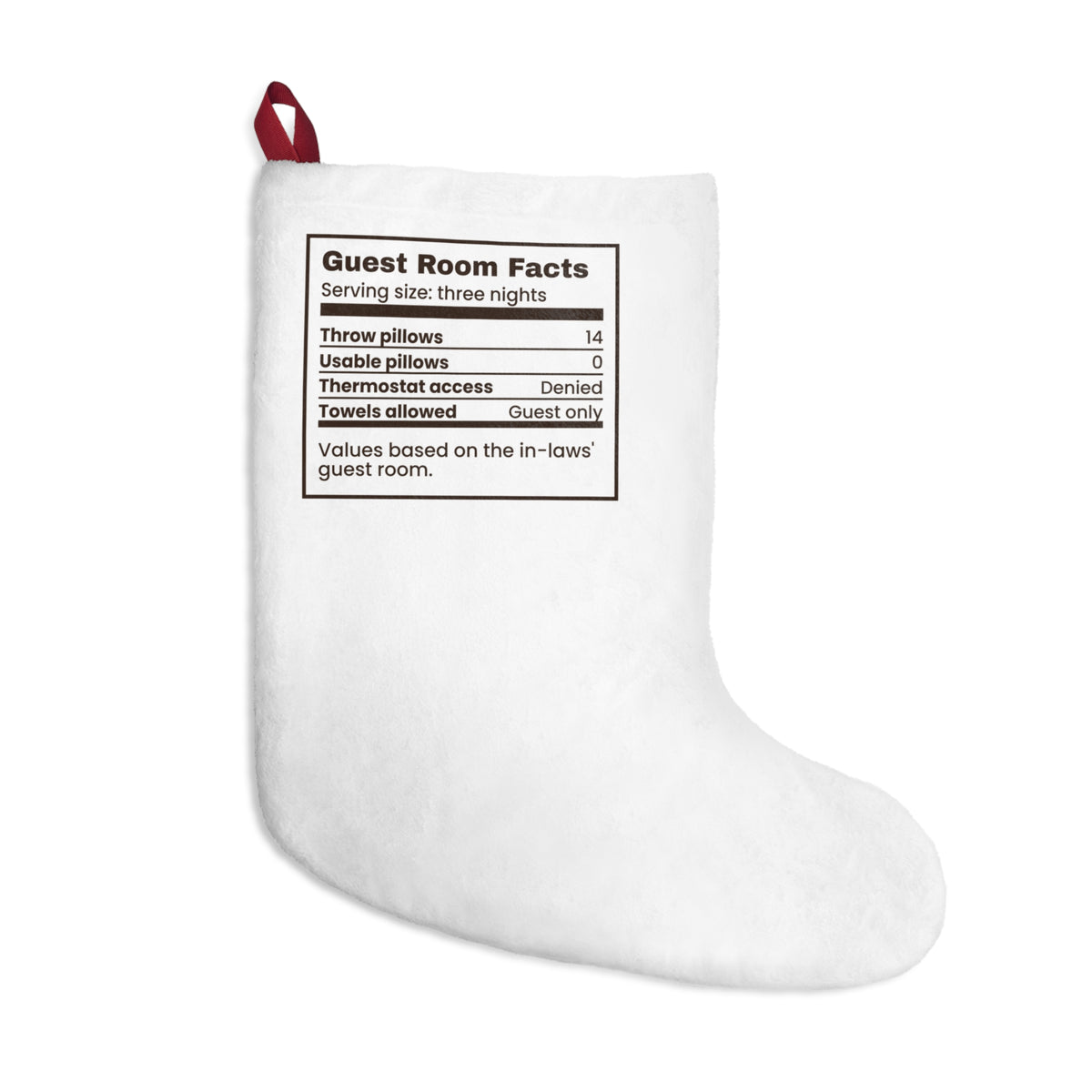 Funny In-Laws Christmas Visit Christmas Stocking Guest Room Facts Label