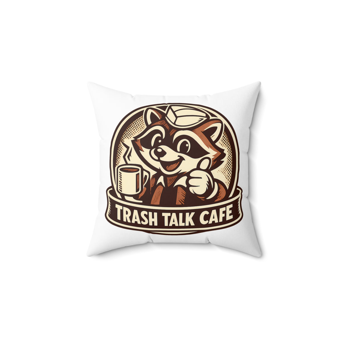 Trash Talk Cafe Funny Retro Raccoon Coffee Throw Pillow