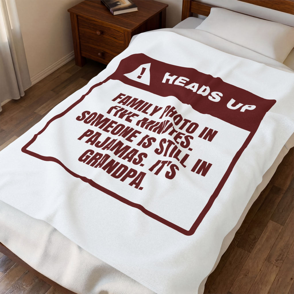 Funny Family Christmas Throw Blanket Family Photo Grandpa Still In Pajamas