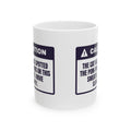 Funny Ugly Sweater Coffee Mug Cat Spotted The Pom-Poms Warning Label