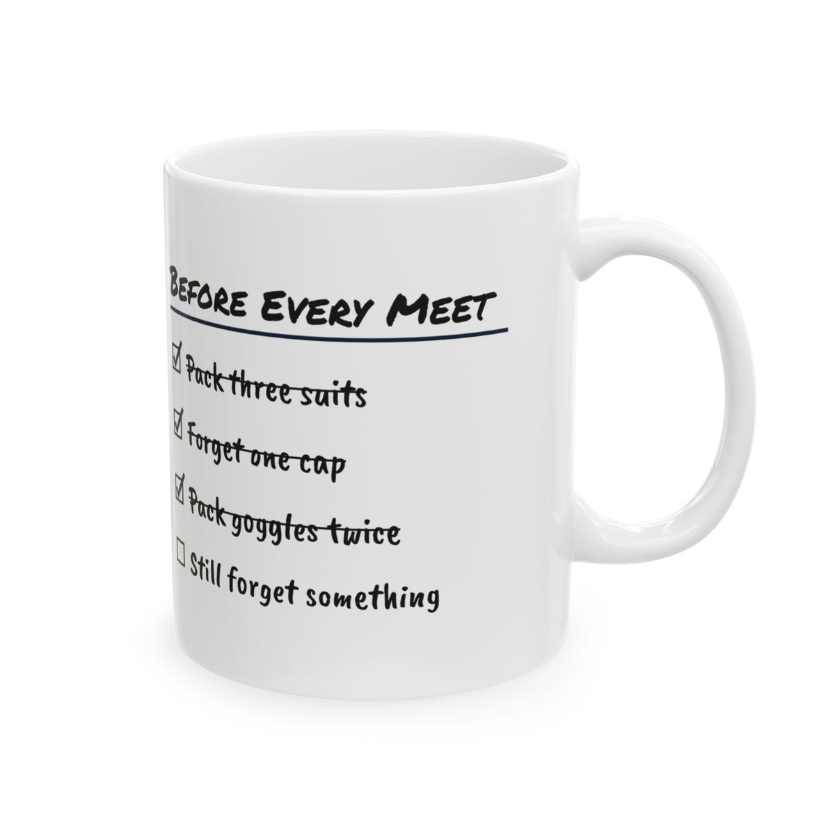 Swim Team Coffee Mug Before Every Meet Checklist