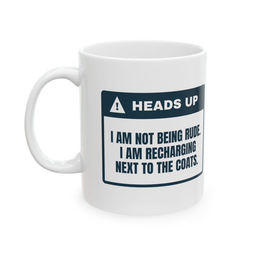 Funny Introvert Holiday Party Coffee Mug Recharging Next To The Coats