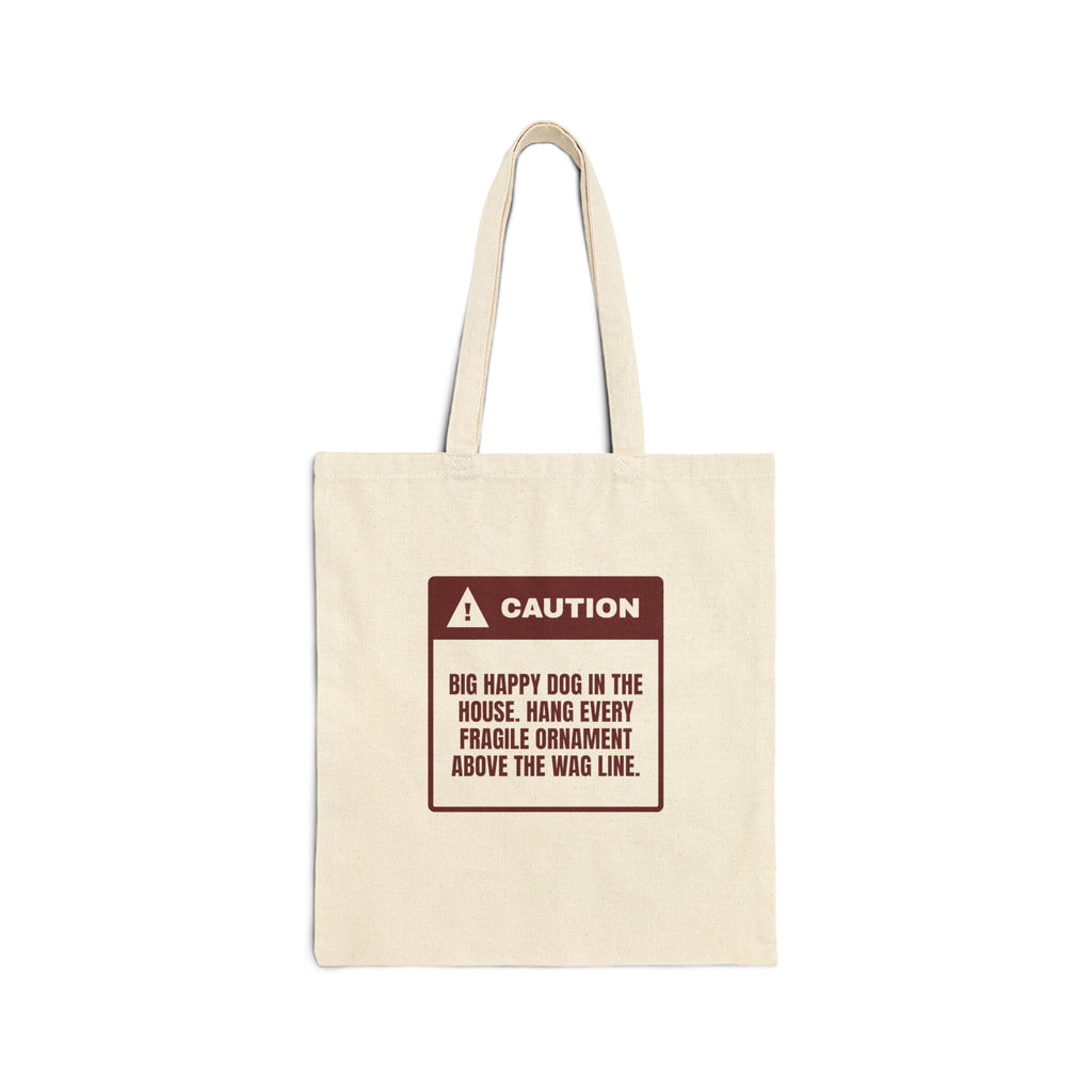 Funny Christmas Dog Tote Bag Above The Wag Line Caution Label