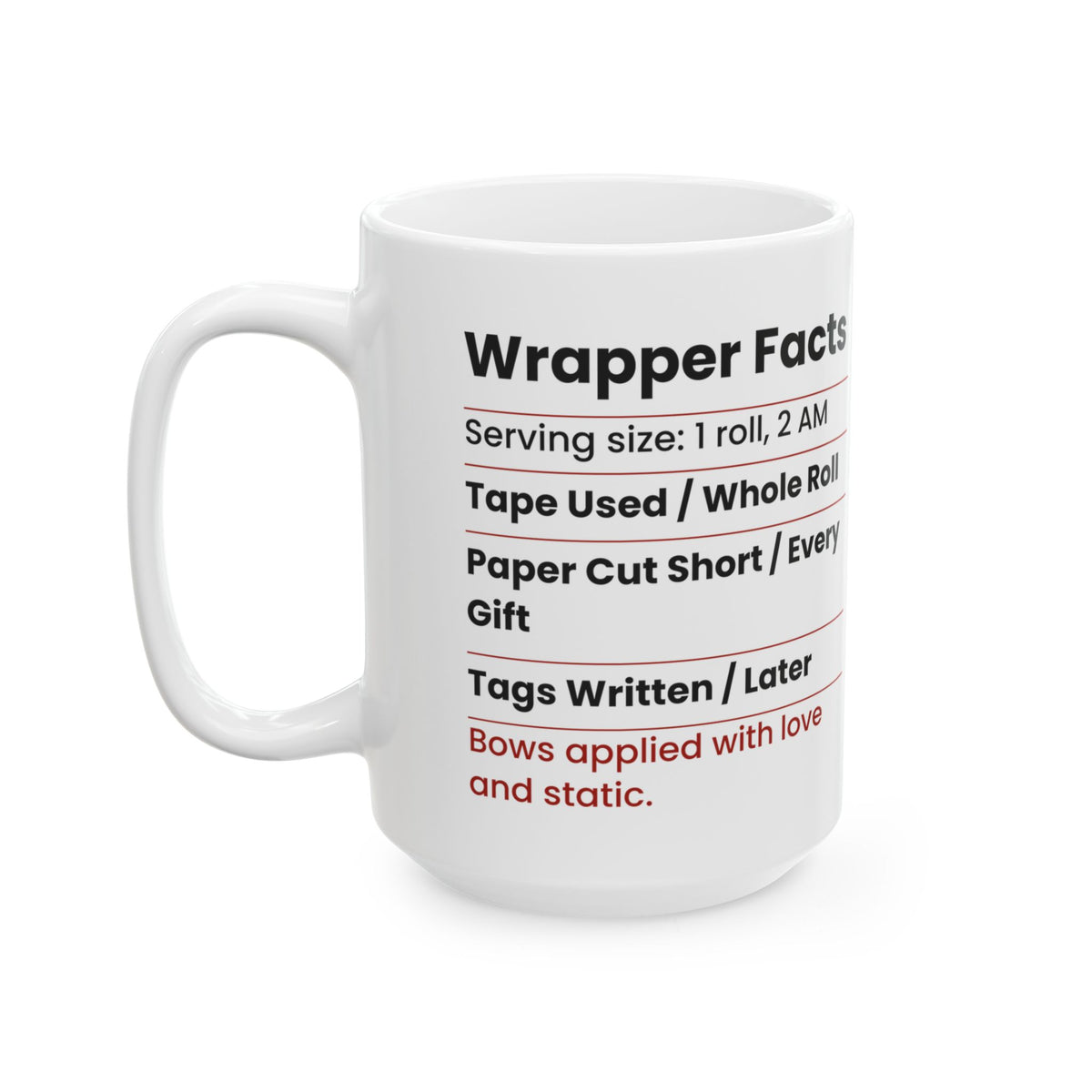 Funny Family Christmas Coffee Mug Wrapper Facts Nutrition Label