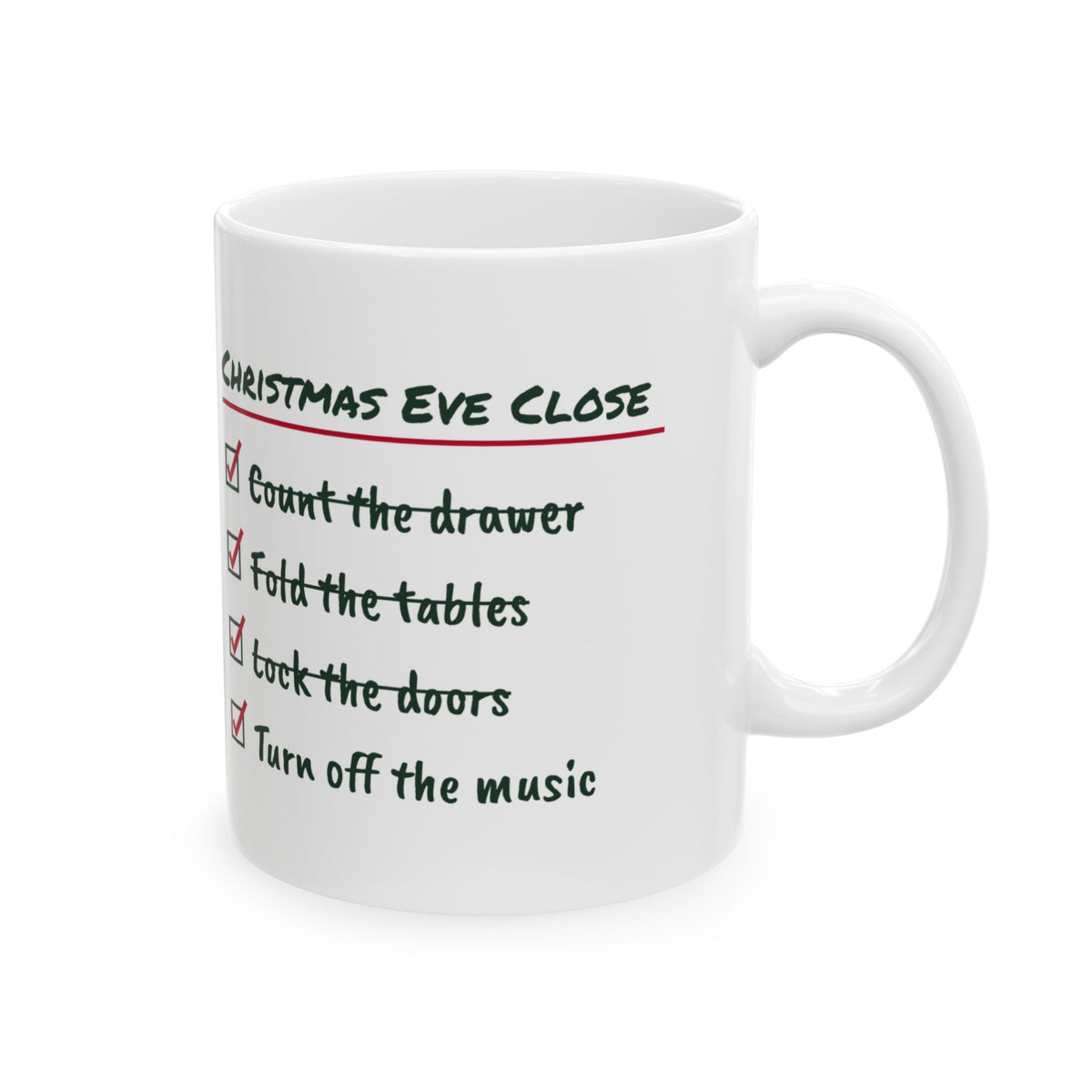 Funny Retail Christmas Coffee Mug Christmas Eve Close Checklist