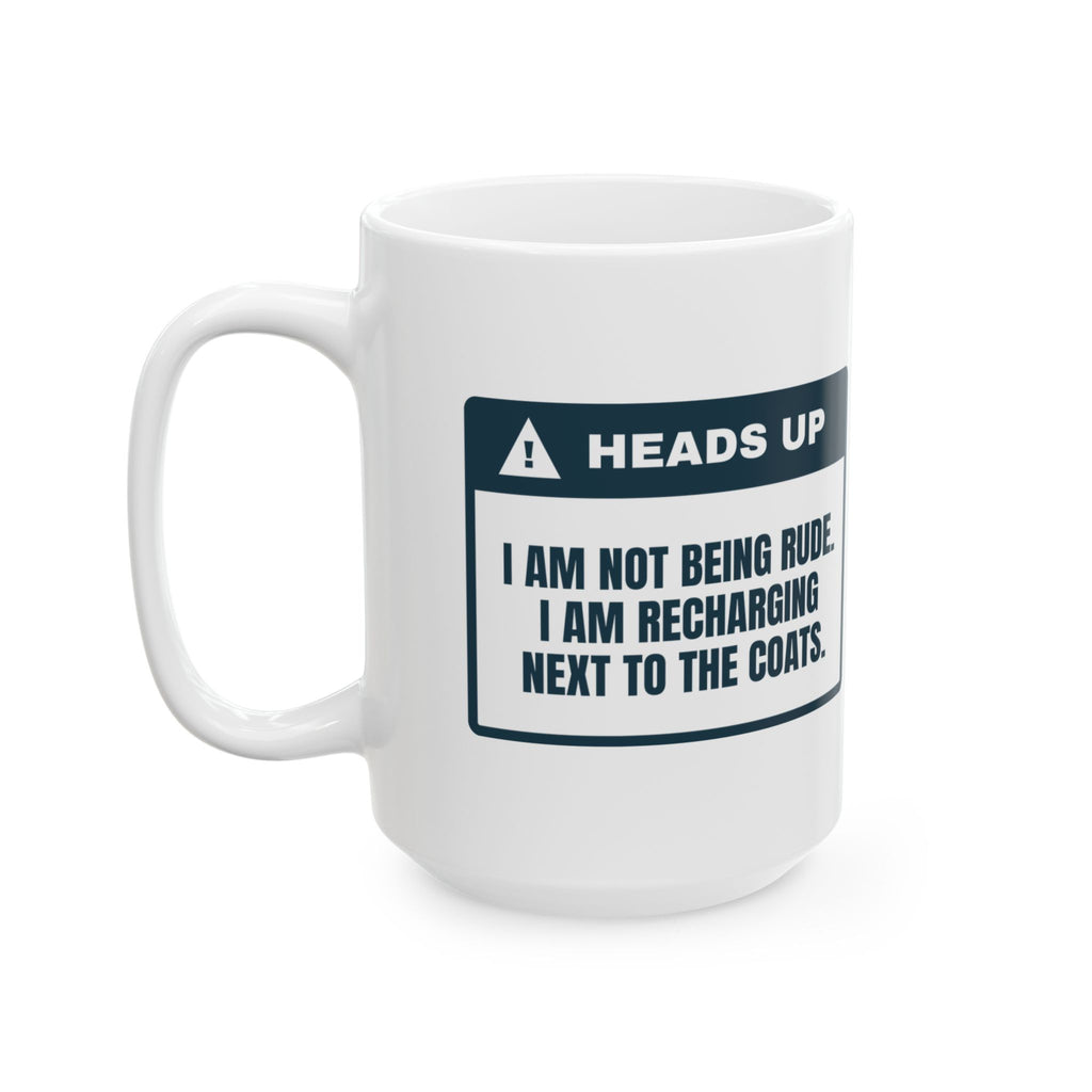 Funny Introvert Holiday Party Coffee Mug Recharging Next To The Coats
