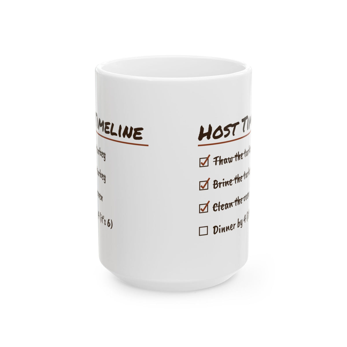 Funny Thanksgiving Coffee Mug Host Timeline Dinner By 4 It's 6 For Hosts