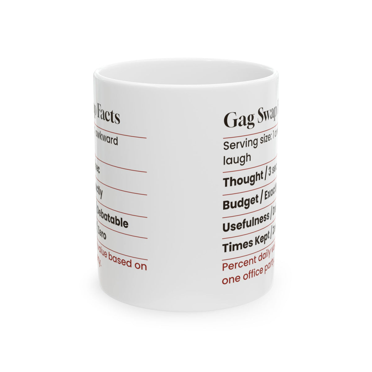 Funny White Elephant Coffee Mug Gag Swap Facts Nutrition Label