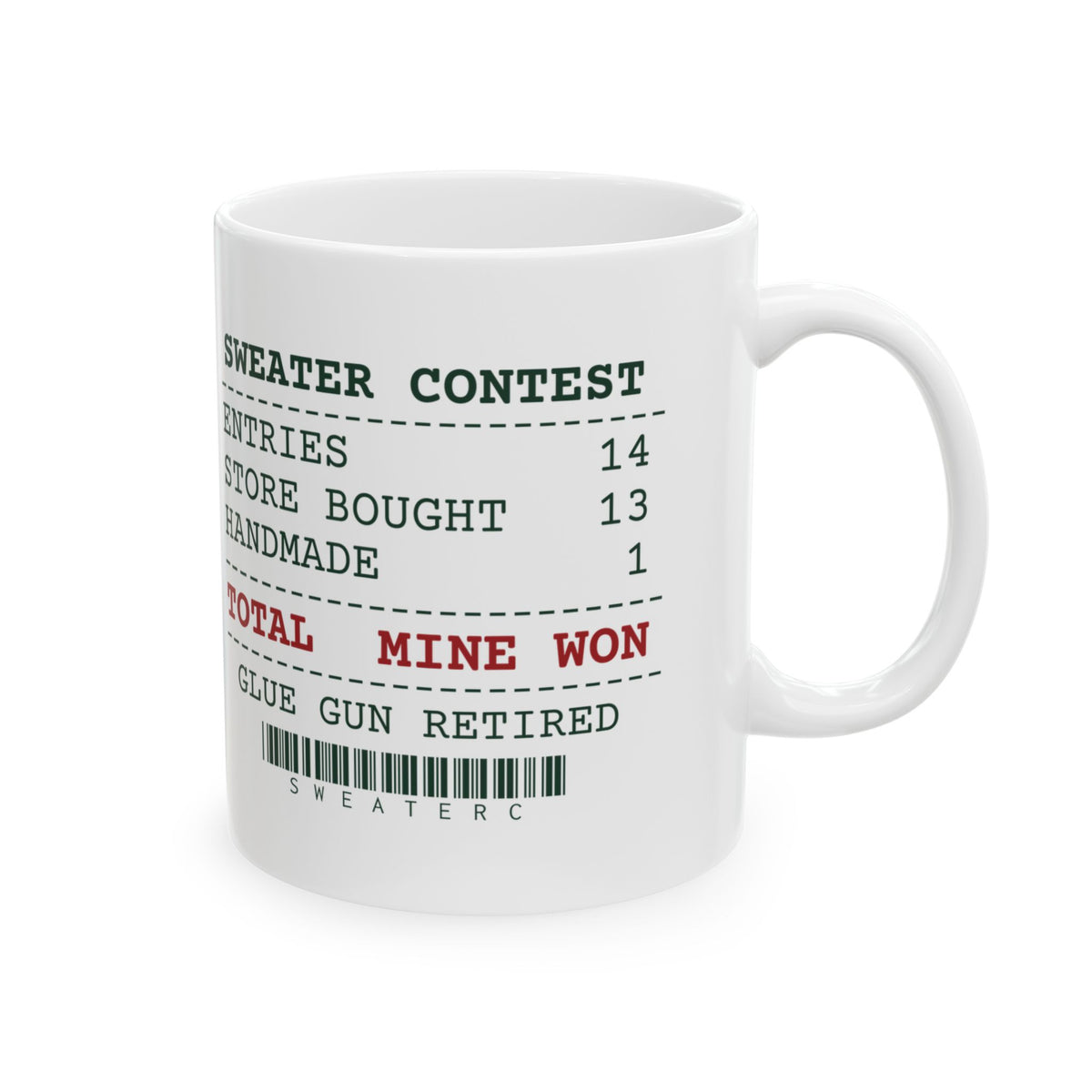 Funny Ugly Sweater Contest Coffee Mug Thirteen Store Bought One Handmade