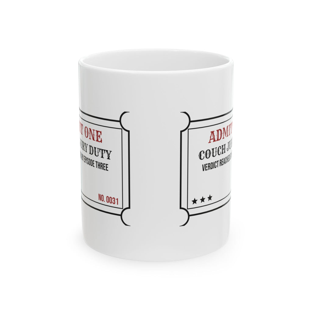 Funny True Crime Coffee Mug Couch Jury Duty Verdict By Episode Three