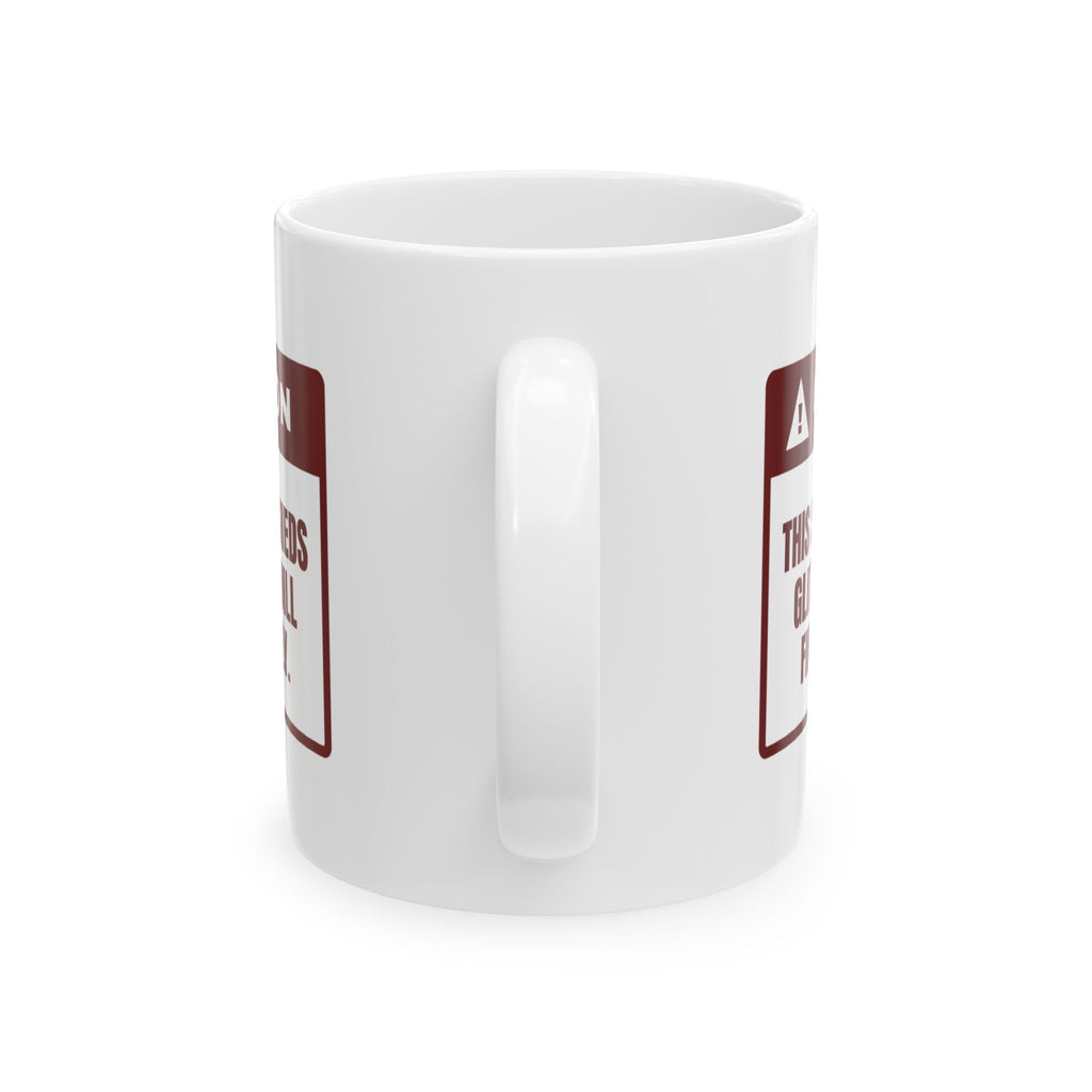 Funny Ugly Sweater Coffee Mug Sheds Glitter Until July Warning Label