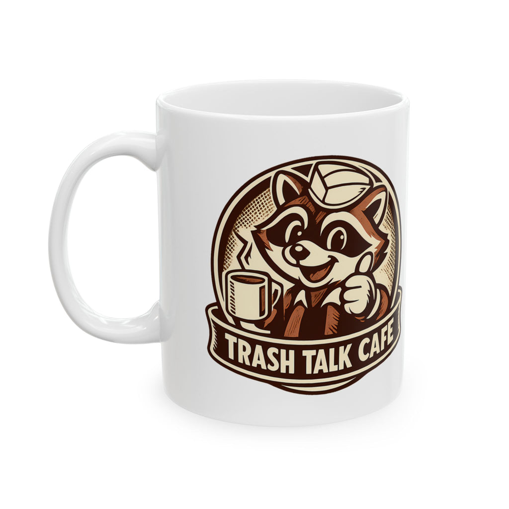 Trash Talk Cafe Funny Retro Raccoon Coffee Mug