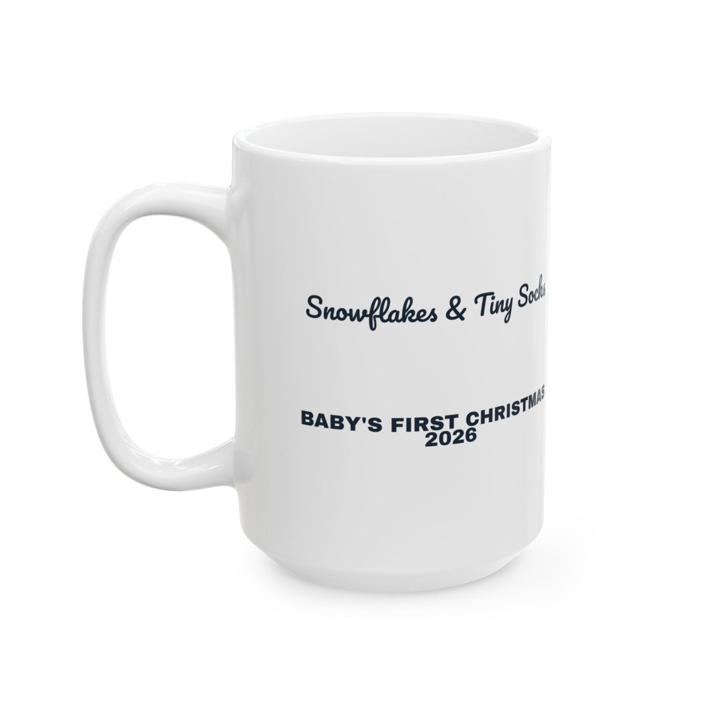 Baby's First Christmas Coffee Mug 2026 Snowflakes And Tiny Socks
