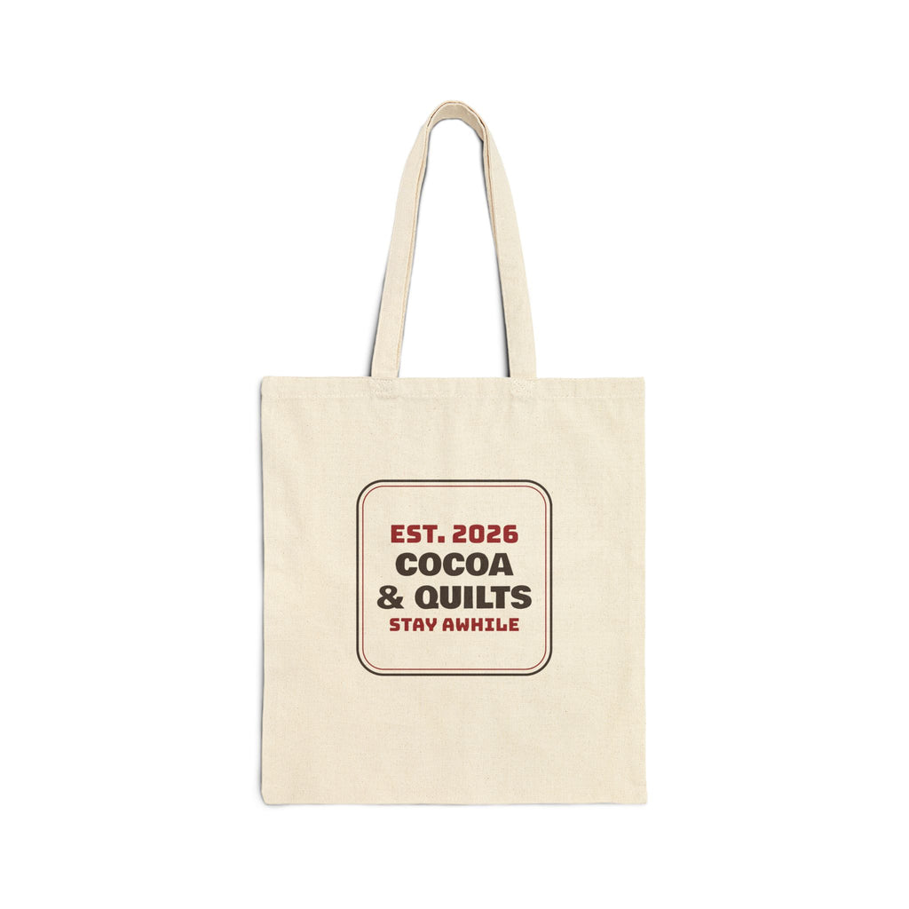 Christmas Tote Bag Cocoa And Quilts Stay Awhile Sign
