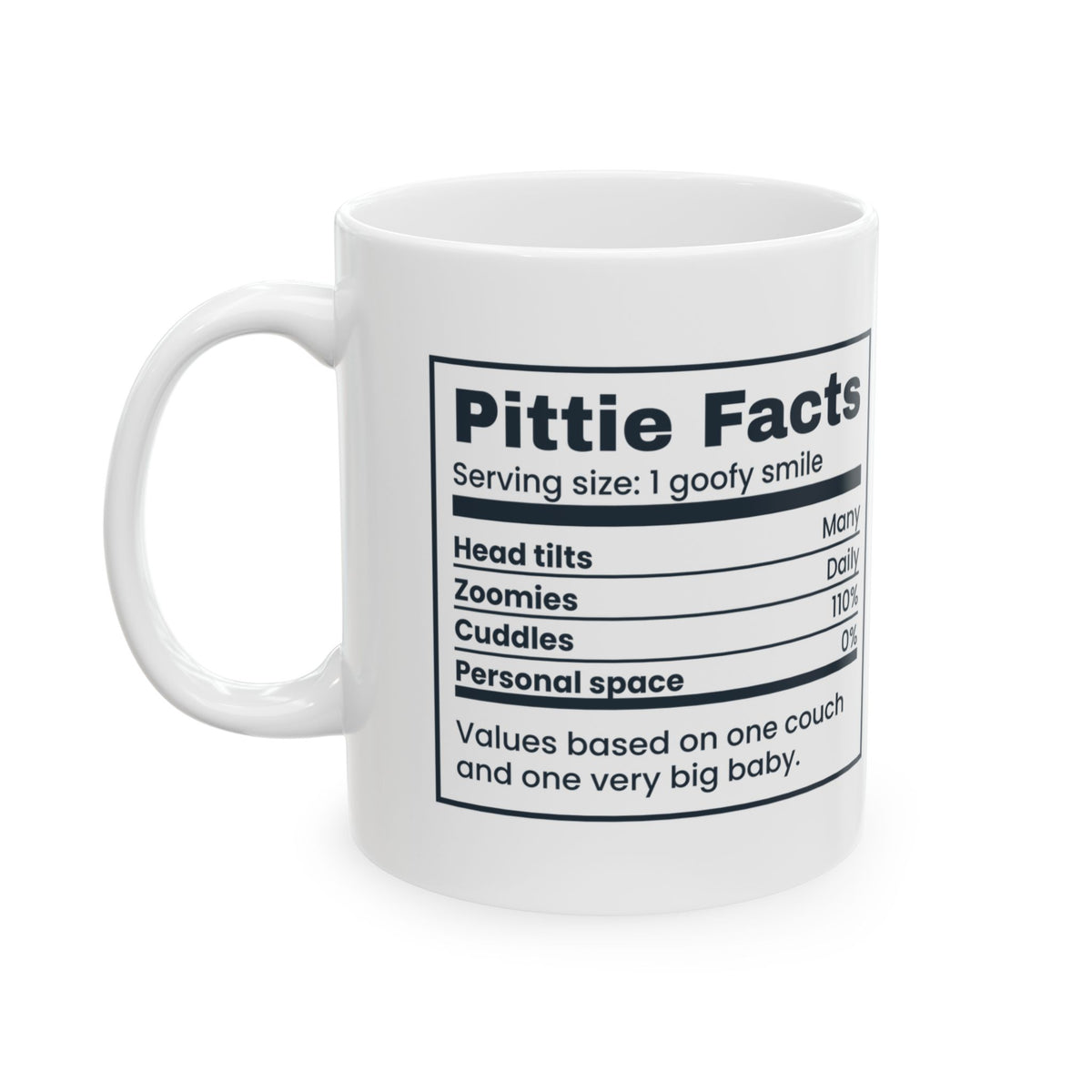 Funny Pit Bull Coffee Mug Pittie Facts Nutrition Label For Owners
