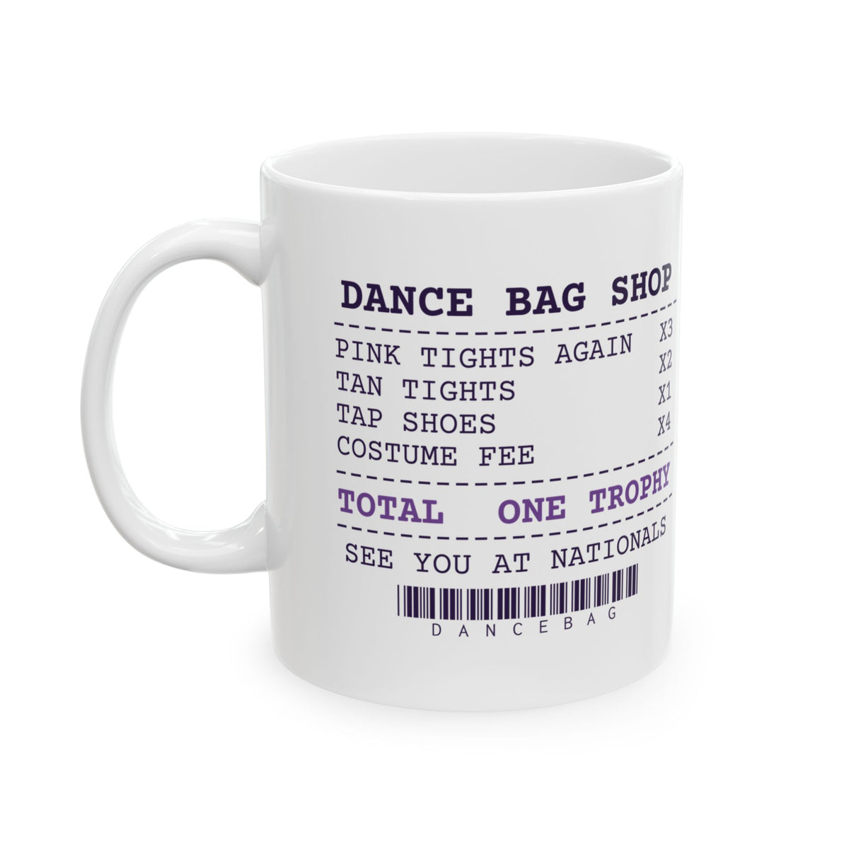 Funny Dance Mom Coffee Mug Receipt Tights Again One Trophy