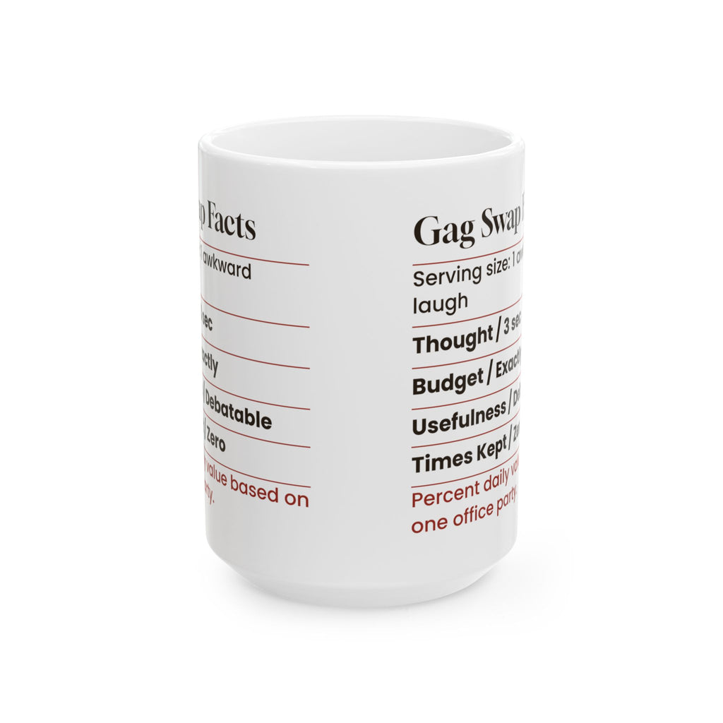 Funny White Elephant Coffee Mug Gag Swap Facts Nutrition Label