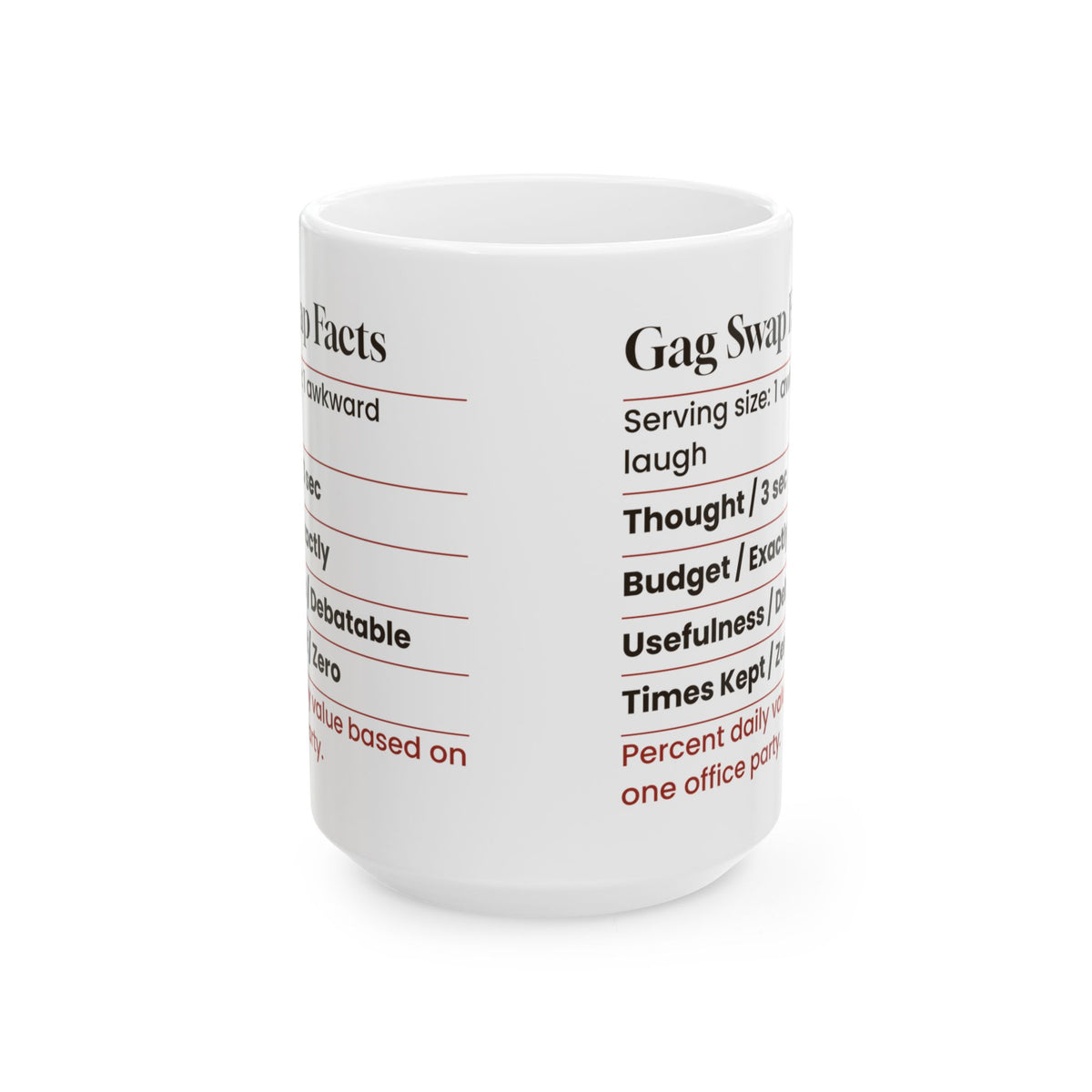 Funny White Elephant Coffee Mug Gag Swap Facts Nutrition Label