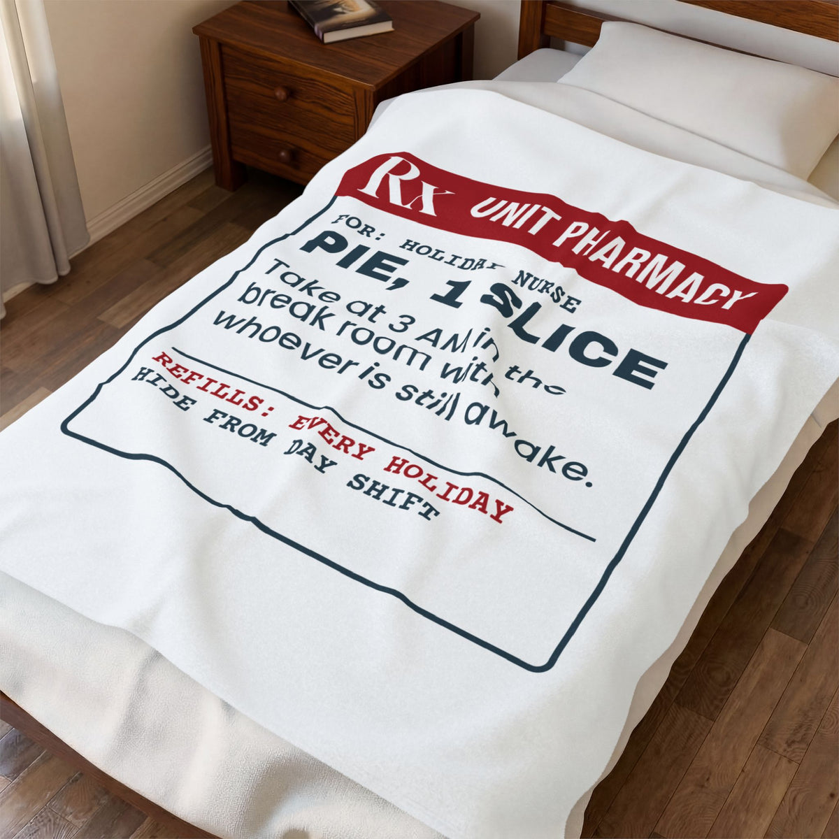 Funny Christmas Nurse Throw Blanket Leftover Pie Prescription Label