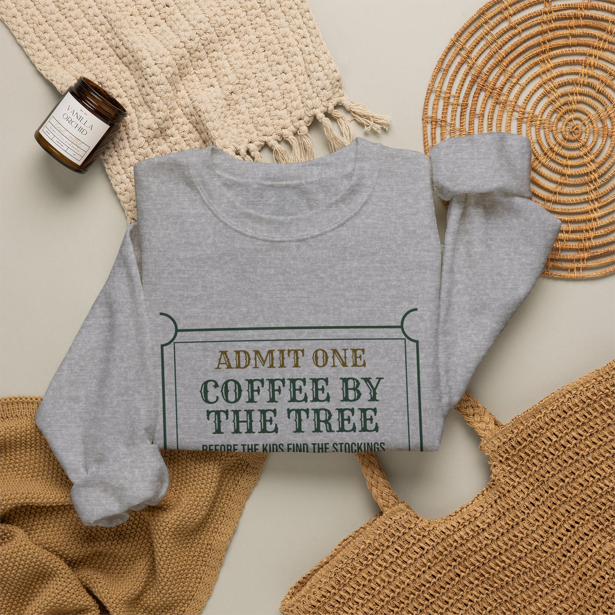 Christmas Sweatshirt Coffee By The Tree Lights On House Quiet