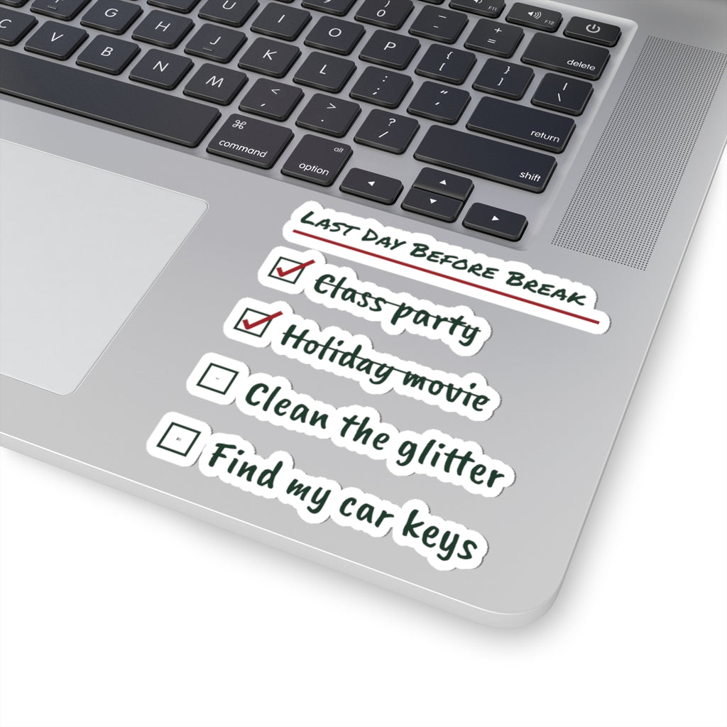 Funny Teacher Christmas Sticker Clean The Glitter Checklist
