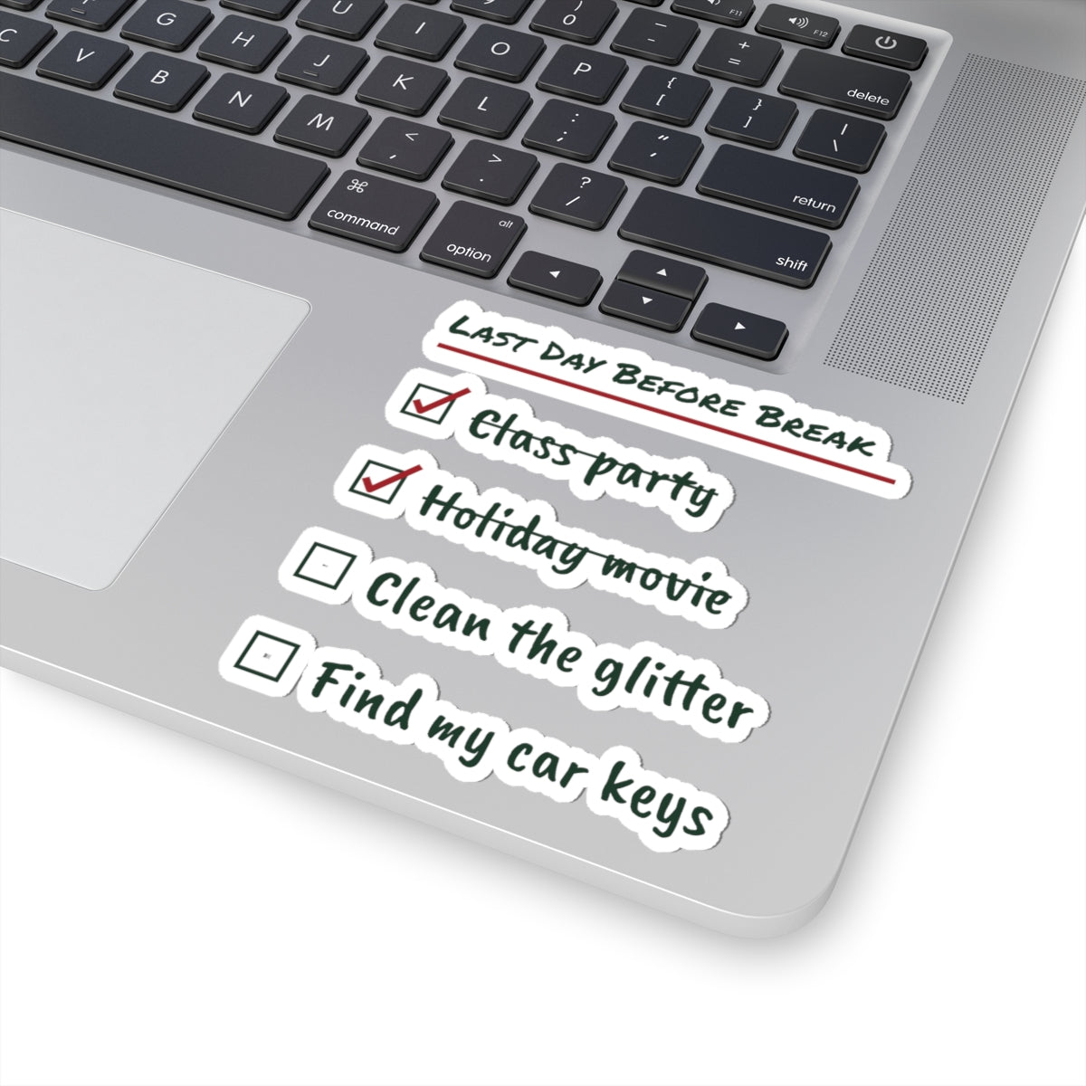 Funny Teacher Christmas Sticker Clean The Glitter Checklist