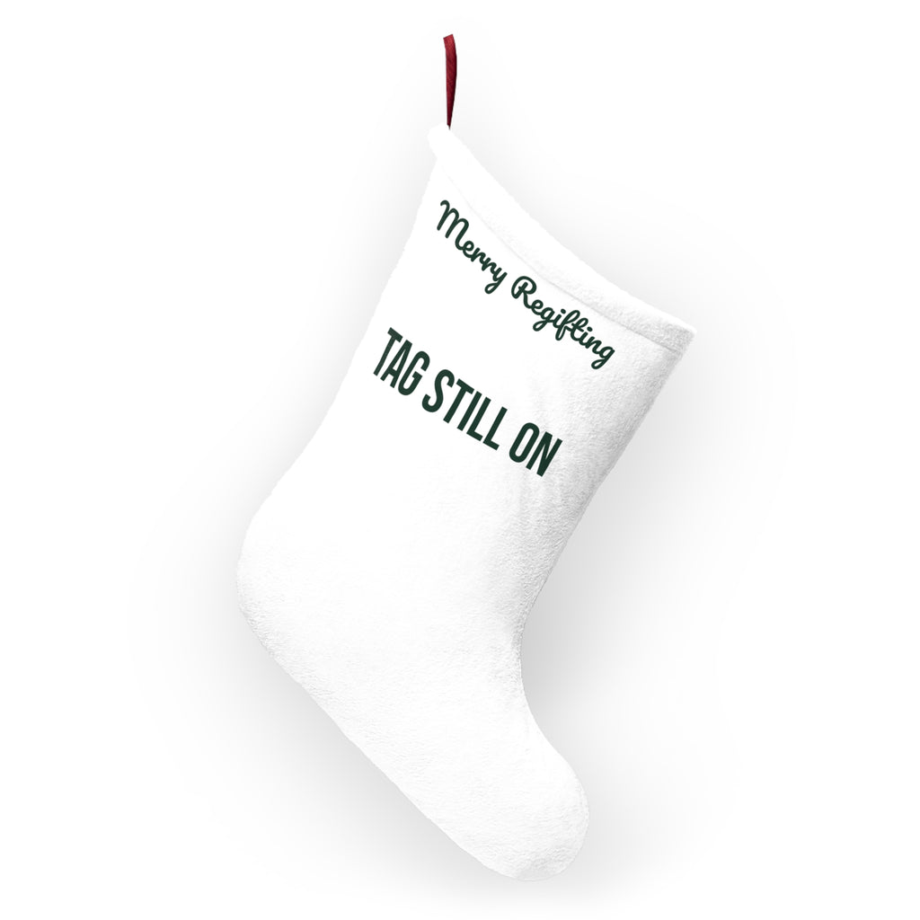 Funny White Elephant Christmas Stocking Merry Regifting Tag Still On