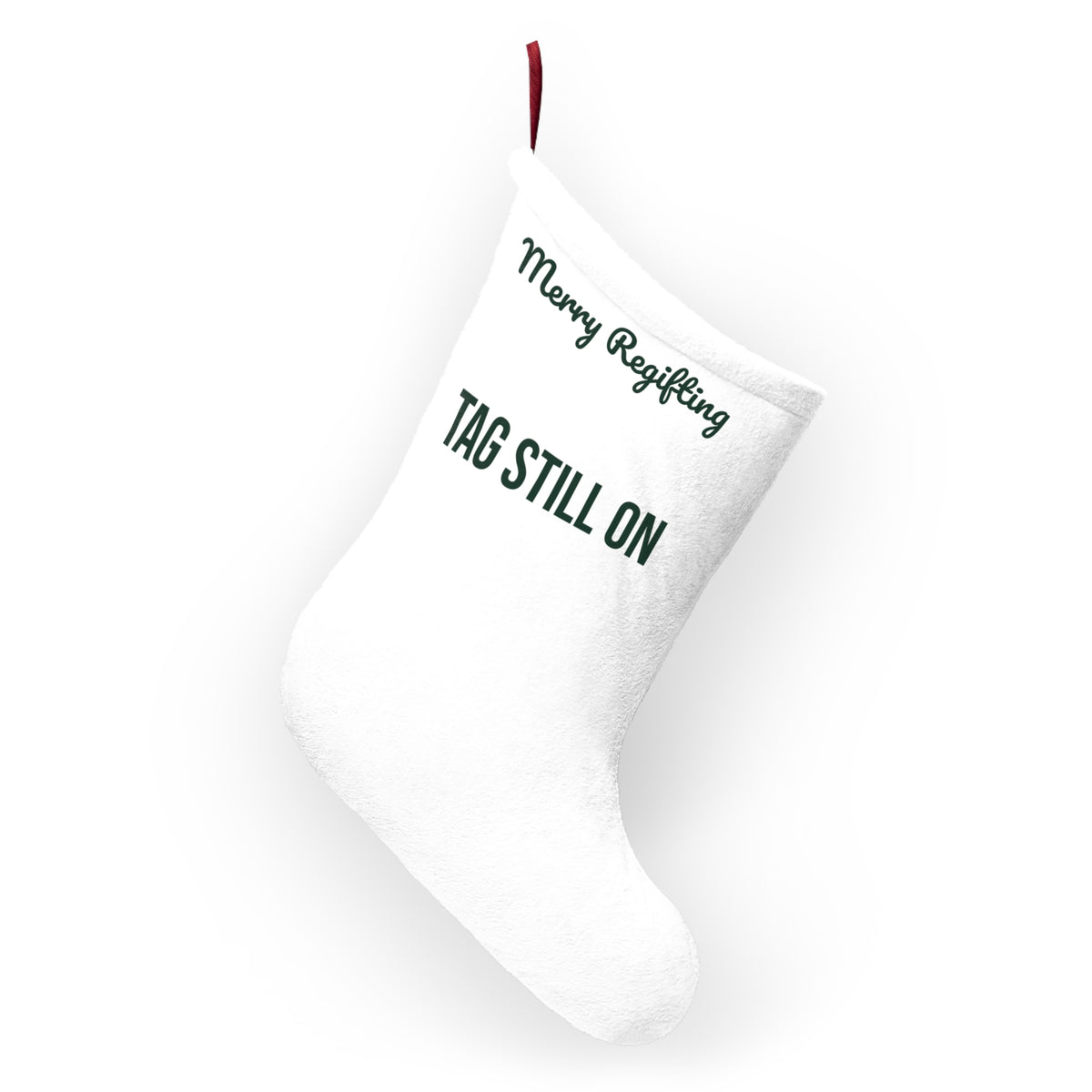 Funny White Elephant Christmas Stocking Merry Regifting Tag Still On