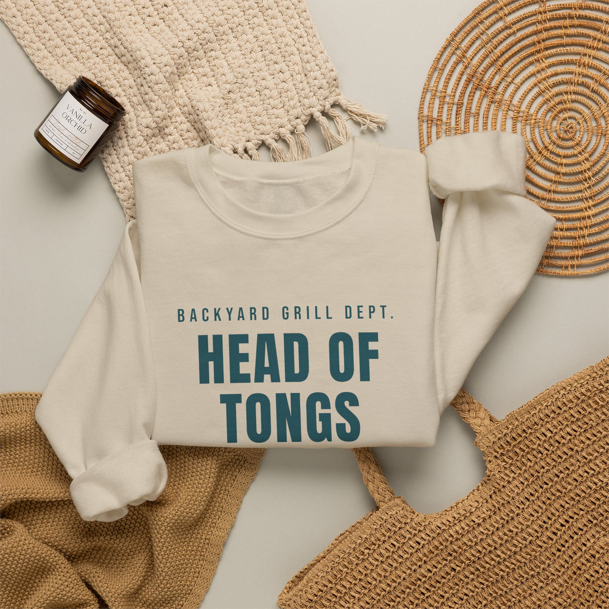 Funny Grill Dad Sweatshirt Head Of Tongs Backyard BBQ