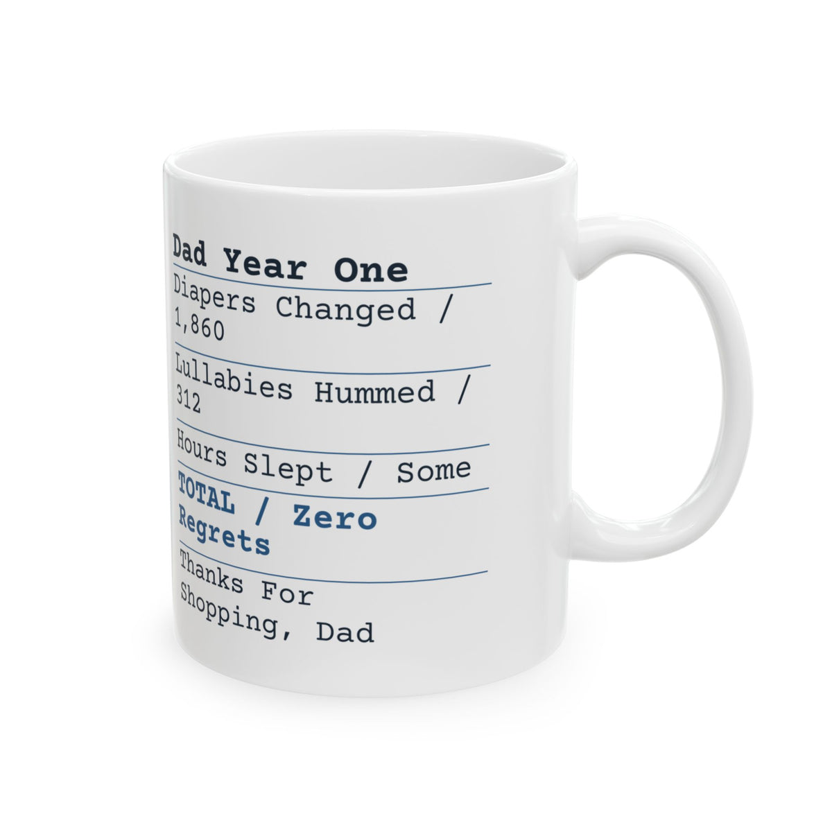 Funny New Dad Father's Day Coffee Mug Dad Year One Receipt Zero Regrets