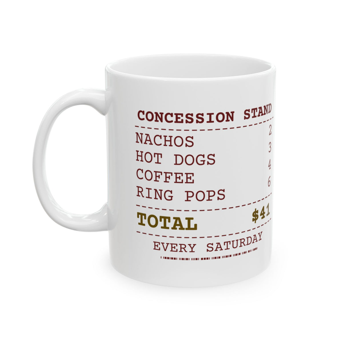 Funny Baseball Mom Coffee Mug Concession Stand Receipt