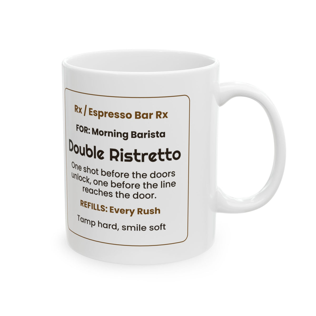 Funny Barista Coffee Mug Double Ristretto Prescription Label