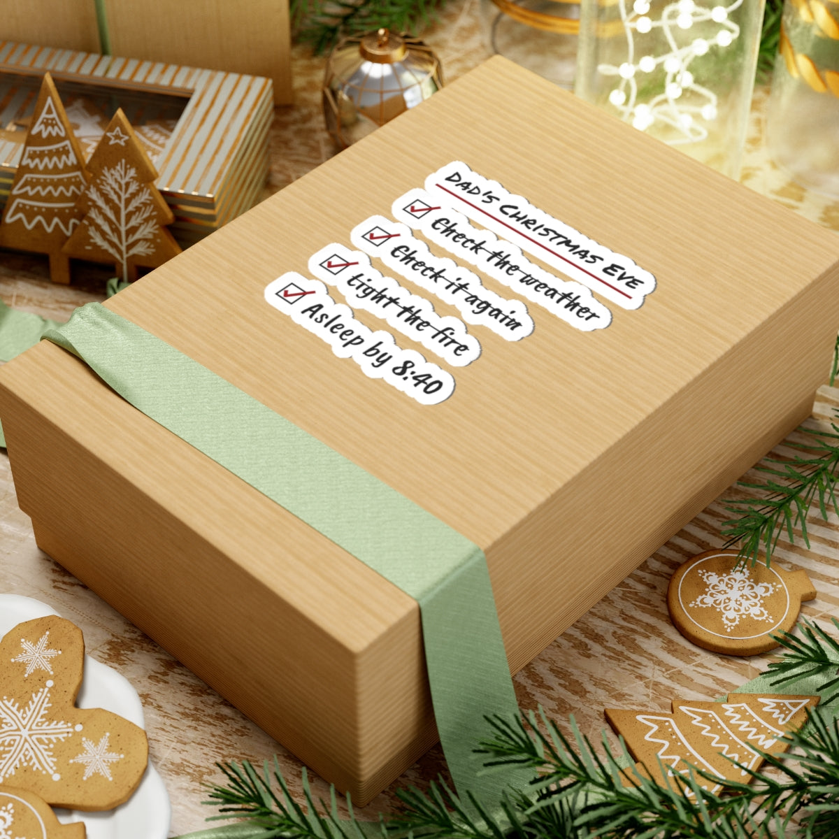 Funny Christmas Dad Sticker Christmas Eve Checklist Asleep By 8:40