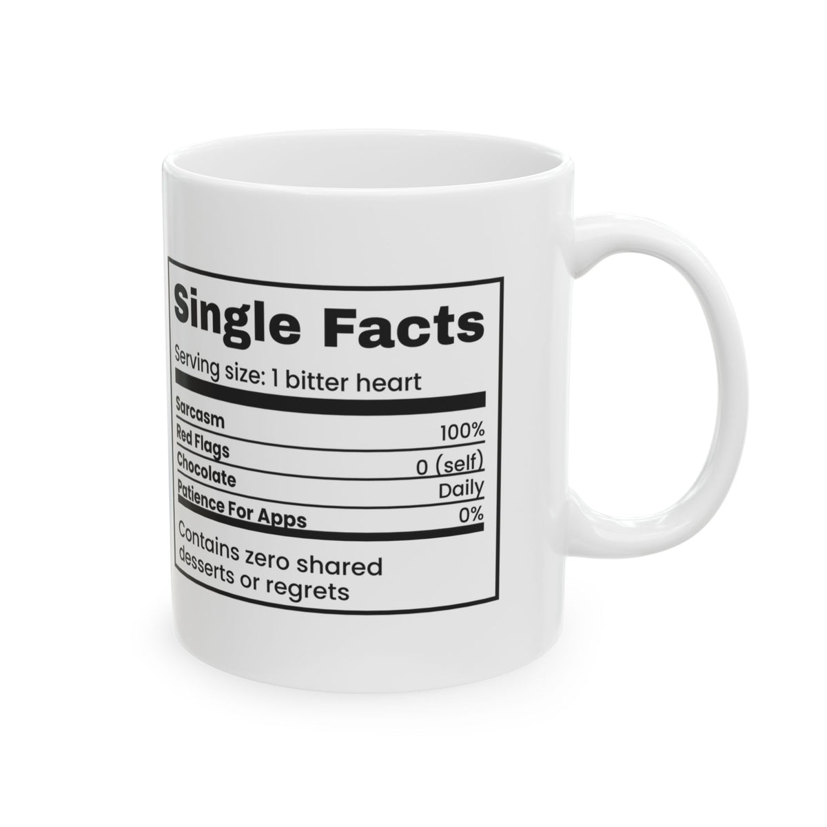 Funny Single Coffee Mug Nutrition Facts Label Sarcasm 100 Percent