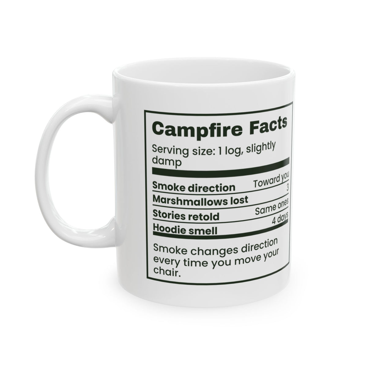 Campfire Coffee Mug The Smoke Follows Me Around Funny Camping Label