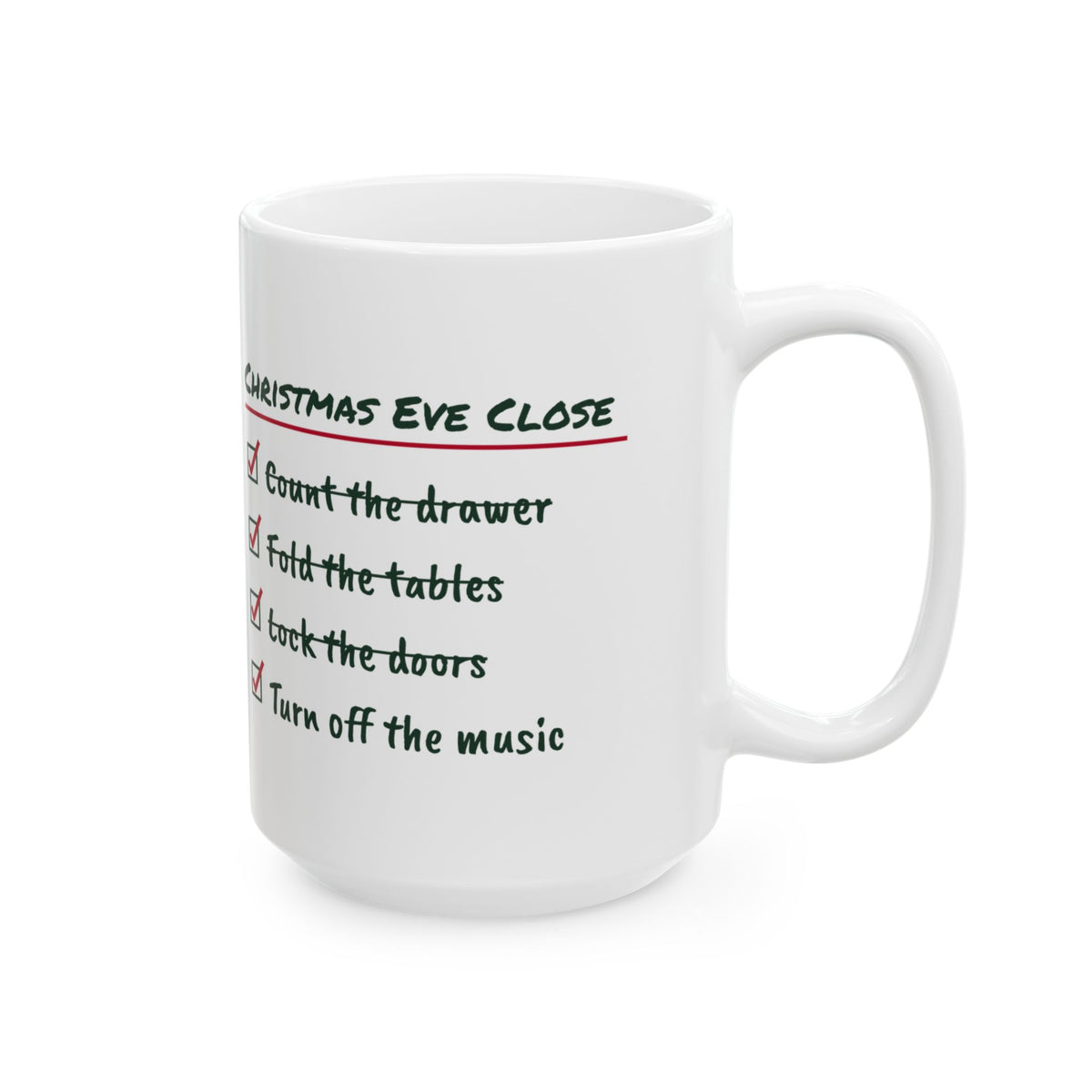 Funny Retail Christmas Coffee Mug Christmas Eve Close Checklist