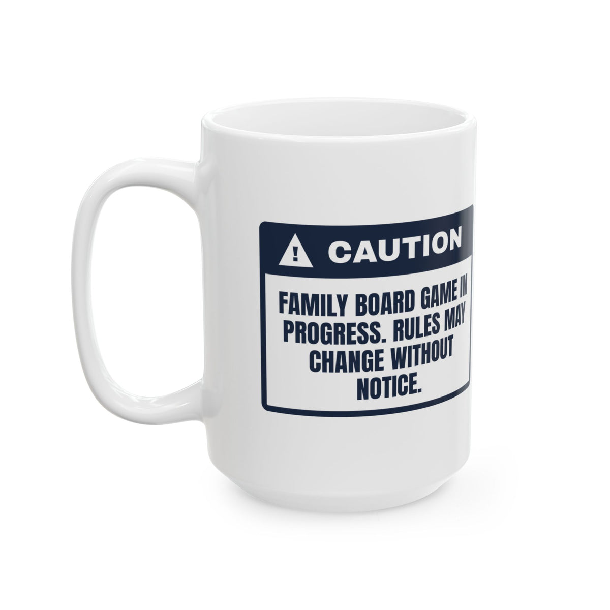 Funny Family Christmas Coffee Mug Family Game Night Caution Label