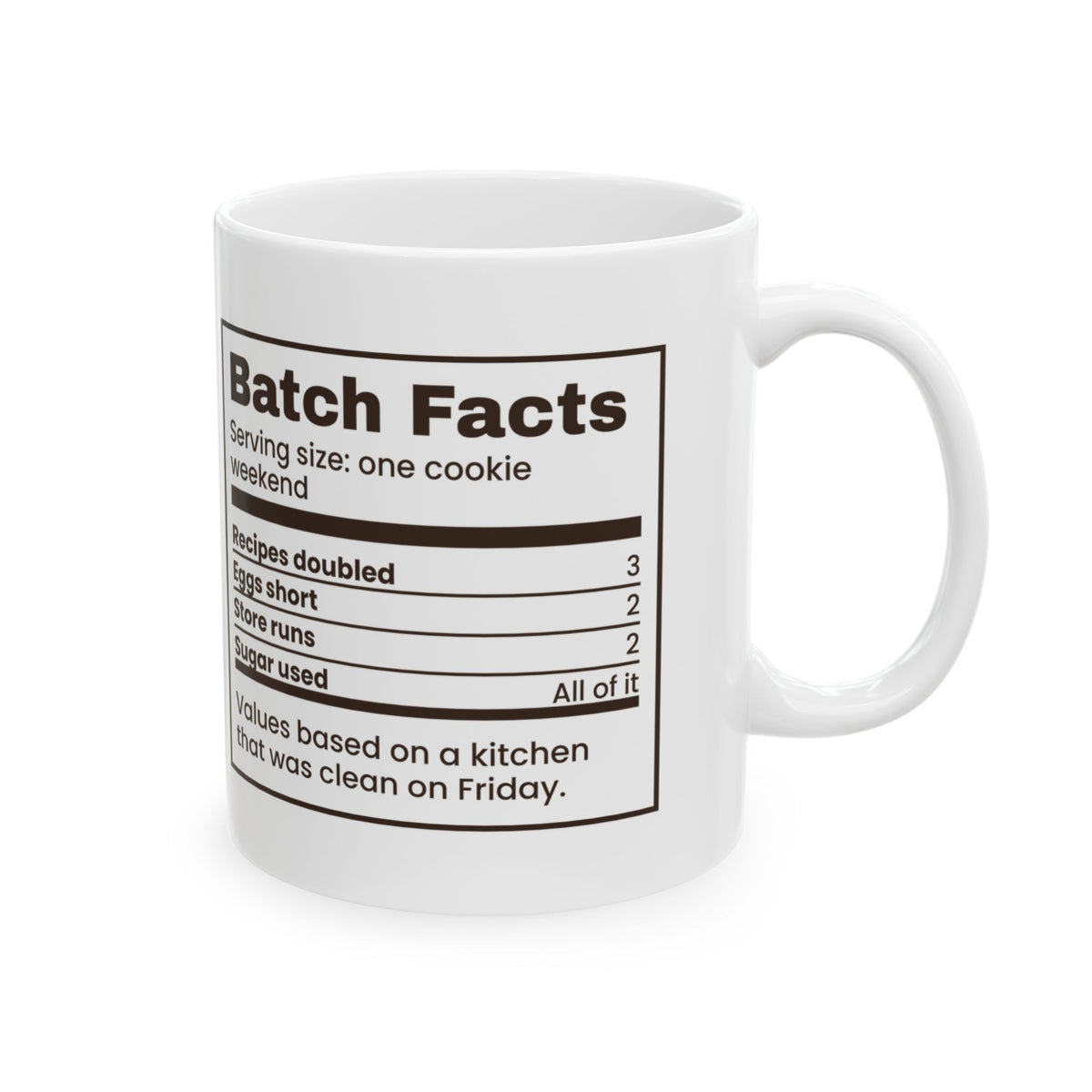 Funny Christmas Cookie Baking Coffee Mug Batch Facts Nutrition Label