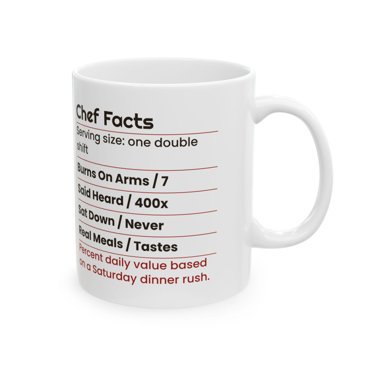 Funny Chef Coffee Mug Chef Facts Nutrition Label For Cooks