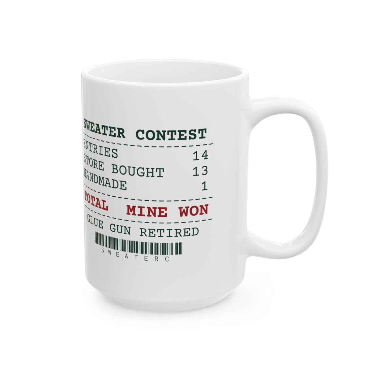 Funny Ugly Sweater Contest Coffee Mug Thirteen Store Bought One Handmade