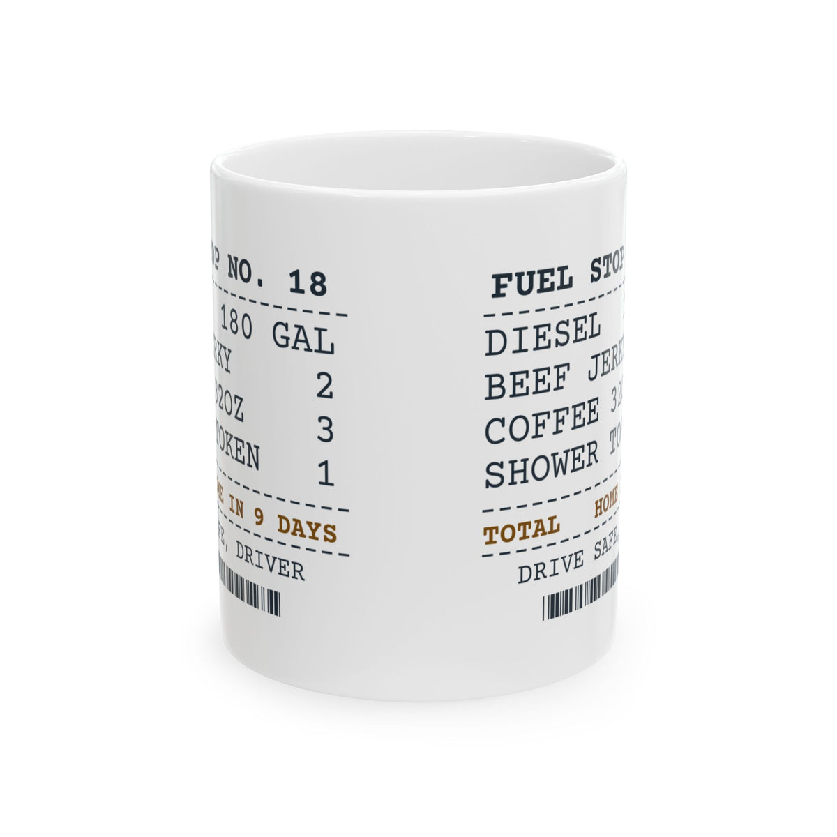 Funny Truck Driver Mug Fuel Stop Receipt Home in 9 Days For Truckers