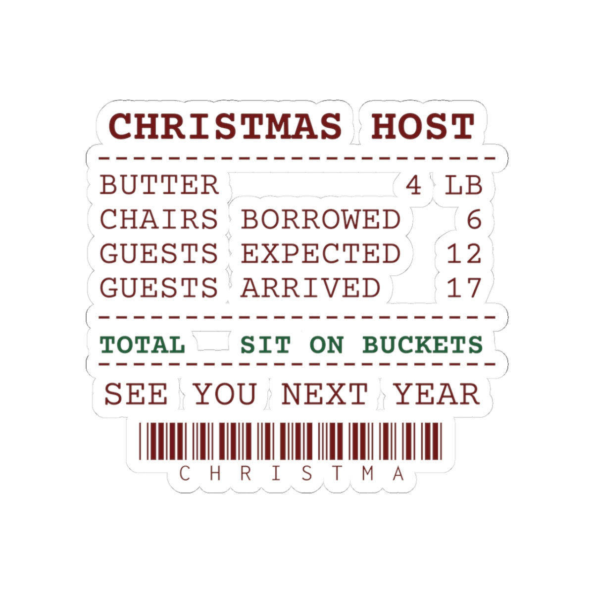Funny Christmas Sticker Guests Expected 12 Guests Arrived 17 Host